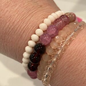 Natural Stone & Faux Crystal Bracelet Set